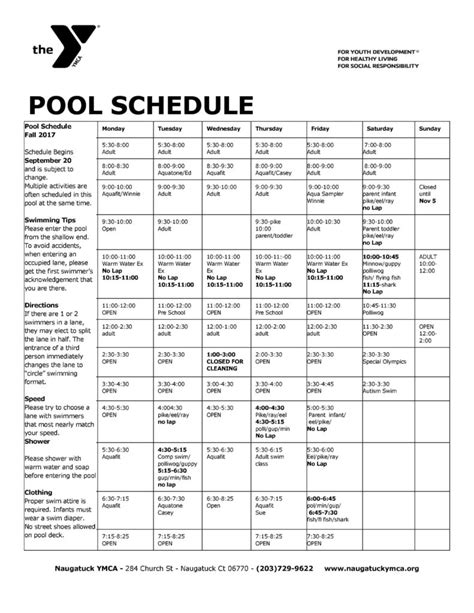 pool schedule sept 20 20171 – NAUGATUCK YMCA