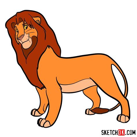 How to draw adult Simba | The Lion King - Sketchok easy drawing guides