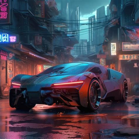 Premium AI Image | Futuristic Cyberpunk City with Super Exotic Car Concept Art Illustration