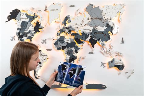 Wooden World Map Grey LED – OnlyCraftUA