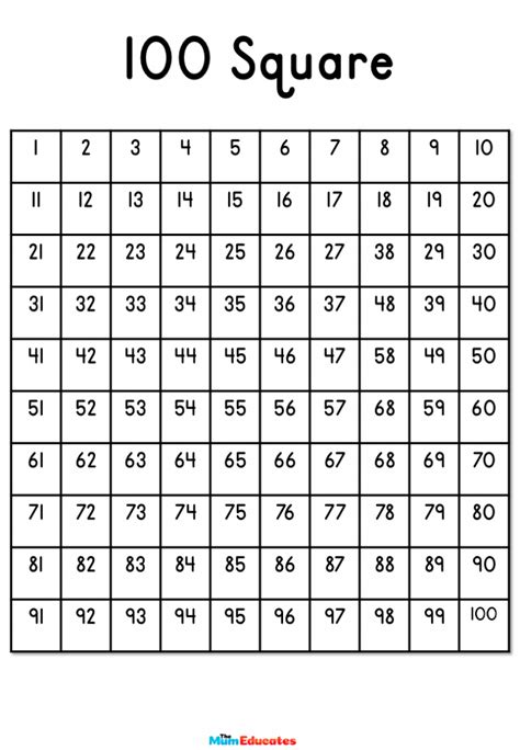 100 Squares Printable Free