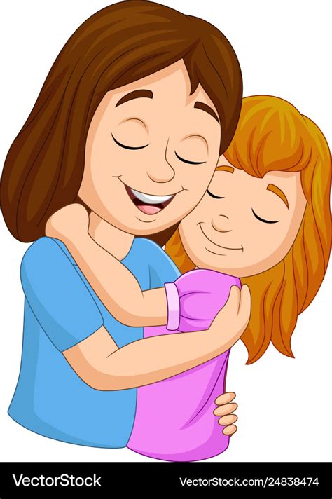 Cartoon happy mother hugging her daughter Vector Image