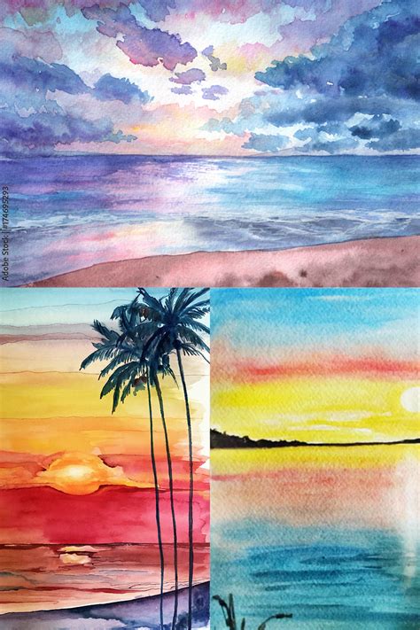 Easy Watercolor Sunset Painting Tutorials and Ideas - Clementine Creative