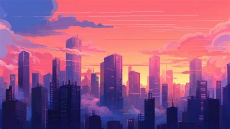 Premium AI Image | a cityscape with a pink sky and a city in the ...