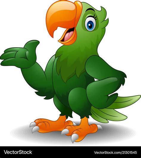 Cartoon green parrot presenting Royalty Free Vector Image