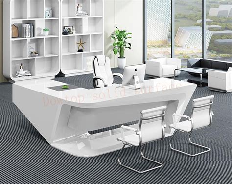 Elegant modern pure white solid surface manager desk