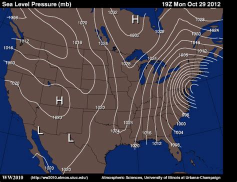 Map showing isobars (atmospheric pressure) during Superstorm Sandy – Columbus Audubon