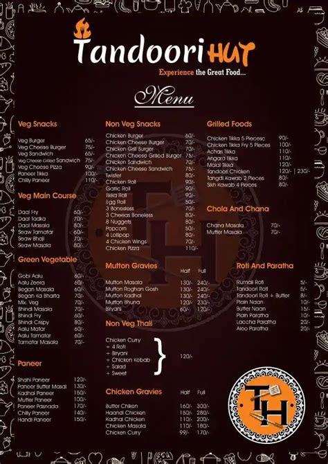 Menu at TANDOORI HUT, Bhopal