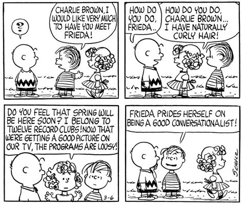 On March 6, 1961, Schulz introduced Frieda to the Peanuts comic strip. A little girl with ...