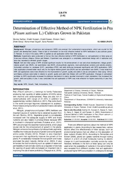 (PDF) Determination of Effective Method of NPK Fertilization in Pea (Pisum sativum L.) Cultivars ...