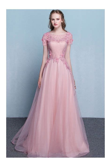 Rose Pink Beaded Sheer Neck Long Prom Dress With Train - $133.89 #DWS78071 - SheProm.com