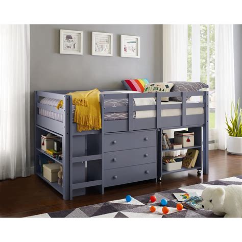 Buy Twin Size Loft Bed with Desk Low Study Kids Twin Loft Bed with Desk and Storage Low Loft Bed ...