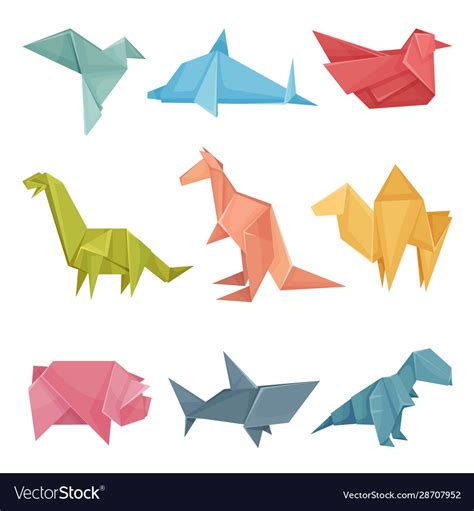 Origami animals set colorful art paper Royalty Free Vector