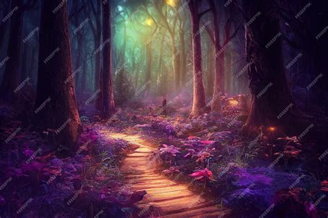 Premium Photo | Fantasy magical path through enchanted forest trees dreamy wilderness nature at ...