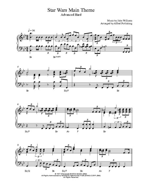 Star Wars Main Theme by John Williams Piano Sheet Music | Advanced Level