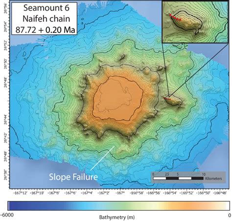 Color-shaded relief bathymetric map of Seamount 6 depicts a ...