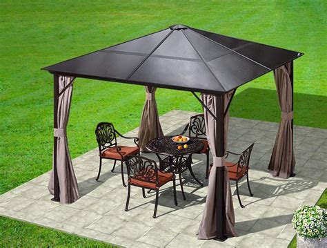 Erommy 10x10ft Outdoor Hardtop Gazebo Canopy Curtains Aluminum Furniture with Netting for Garden ...