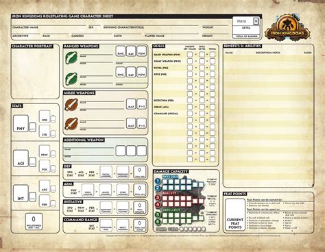 Iron Kingdoms Unleashed Form Fillable Character Sheet - Printable Forms Free Online