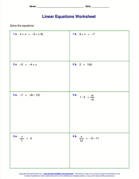 Linear Equations Worksheet Pdf