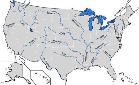 US Major Rivers Map | WhatsAnswer | Lake map, Usa map, Geography map