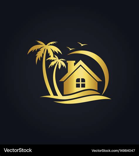 Hotel home resort beach gold logo Royalty Free Vector Image