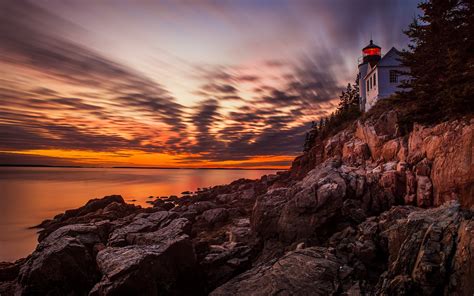 bass harbor headlight, lighthouse, sunset Wallpaper, HD Nature 4K ...