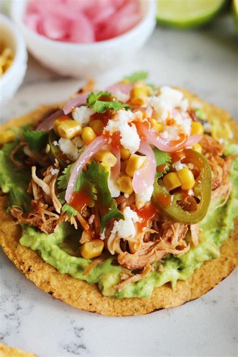 Tostadas de Pollo - Shredded Chicken Tostadas - Grilled Cheese Social