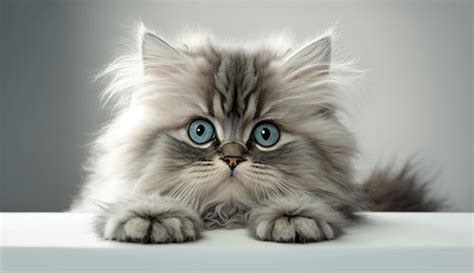 Premium AI Image | A persian cat with blue eyes lies on a table.