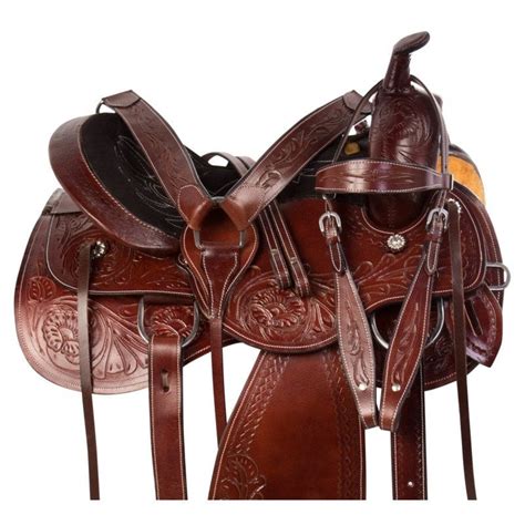 Classic Tooled Comfy Mahogany Western Pleasure Trail Leather Horse Saddle Tack 11038