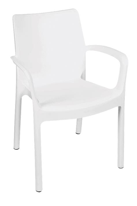 Chair with Armrests Plastic White 120kg Weight Cap UV Stable Stackable - Medicare