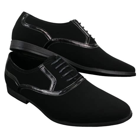 Mens Laced Black Shoes Smart Casual Suede Shiny Patent Leather Trim ...