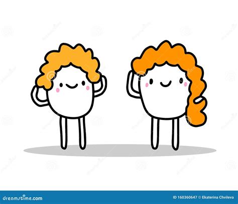 Two Women Long and Short Hair Style Hand Drawn Vector Illustration in Cartoon Style Stock ...