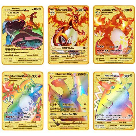 Buy 6 Pack Charizard Vmax Metal Gold Plated Card, Charizard Vmax Cards for DX GX Metal Gold ...