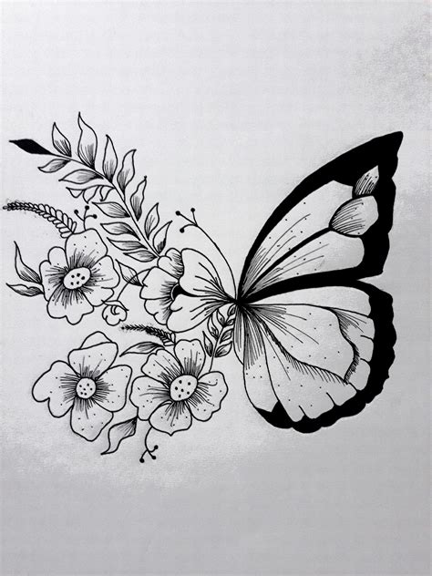 Half Butterfly Drawing | PeepsBurgh.Com