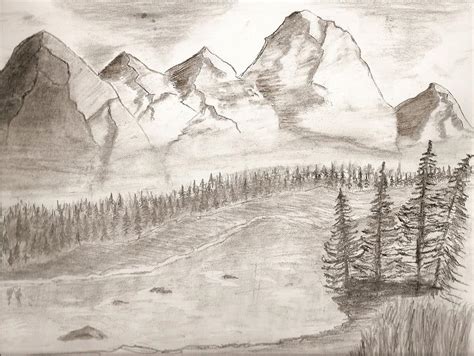 Mountain landscape Drawing by Salomi Prakash - Pixels