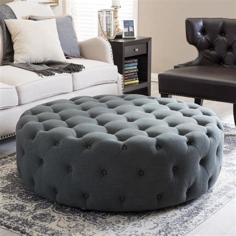 Baxton Studio Cardiff Dark Gray Linen Modern Tufted Ottoman | Wholesale Interiors