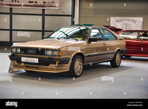 FRIEDRICHSHAFEN - MAY 2019: sand golden brown AUDI COUPE GT 5S Type 81 B2 1980 sedan at ...