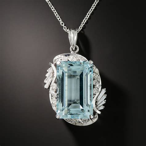 Estate Aquamarine Platinum Diamond Pendant Necklace - Antique & Vintage ...