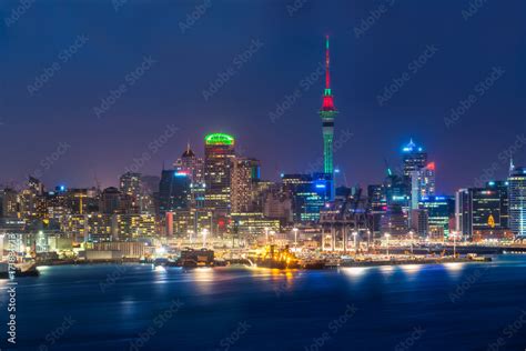 Auckland city skyline at night Stock Photo | Adobe Stock