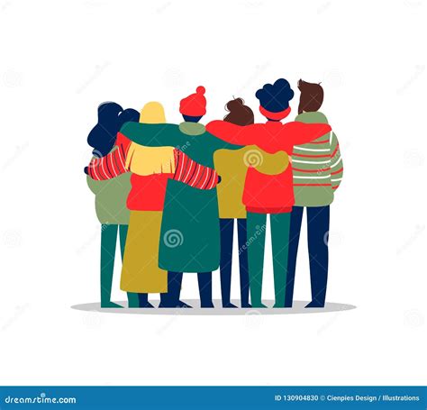 Friend Group Hug Of Diverse People Isolated Vector Illustration ...