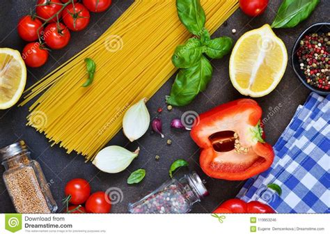 Italian Food Background. Ingredients for Cooking Pasta Stock Photo - Image of macaroni, italy ...