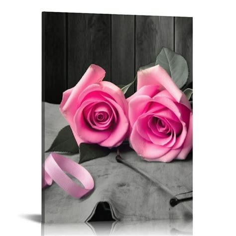 Nawypu Pink Rose Bathroom Wal Art Pink Flower Wall Decoron Black And White Canvas Wall ...