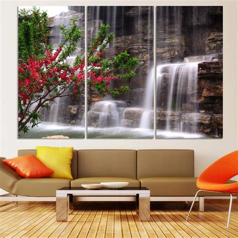 Beautiful Scenery Green Waterfall Modern Wall Art Landscape Living Room ...