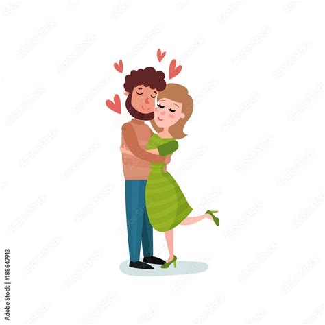 Romantic couple in love hugging cartoon vector Illustration Stock Vector | Adobe Stock