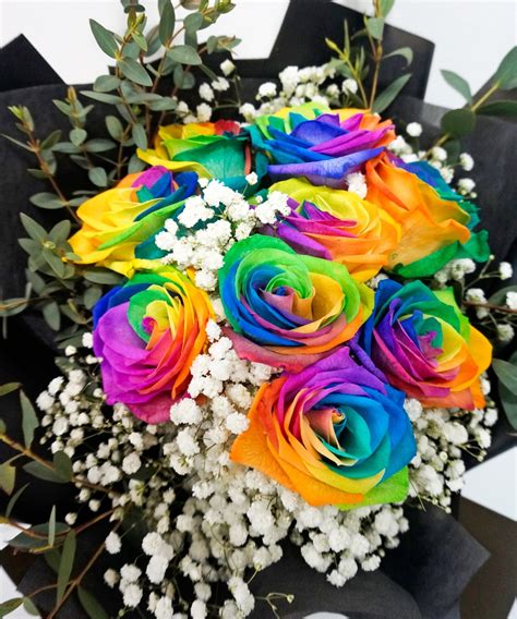 Rainbow Rose Bouquet | Flowers and Kisses