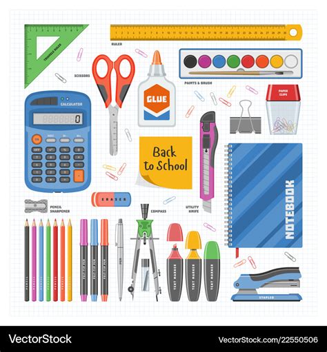 Office supply stationery school tools icons Vector Image