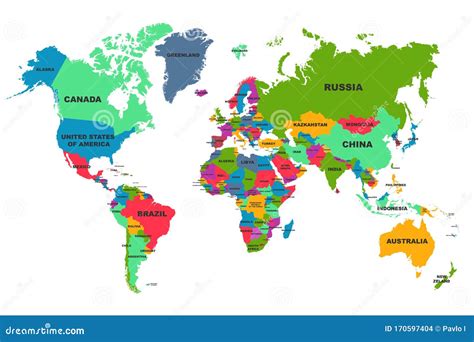 Political World Map, Colourful World Countries and Country Names, Continents of the Planet ...