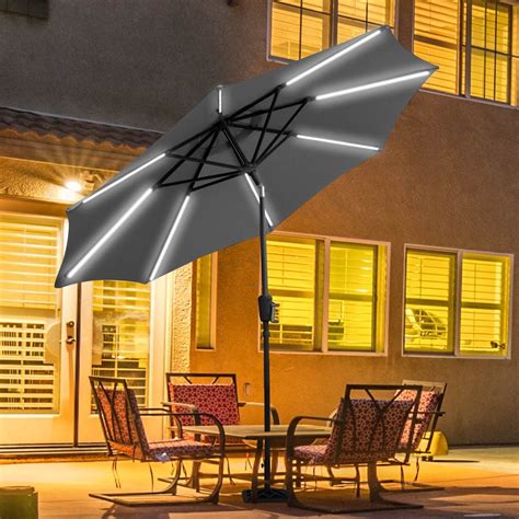 Gymax 9 FT Patio Waterproof Solar Umbrella LED Light Tilt Gray ...