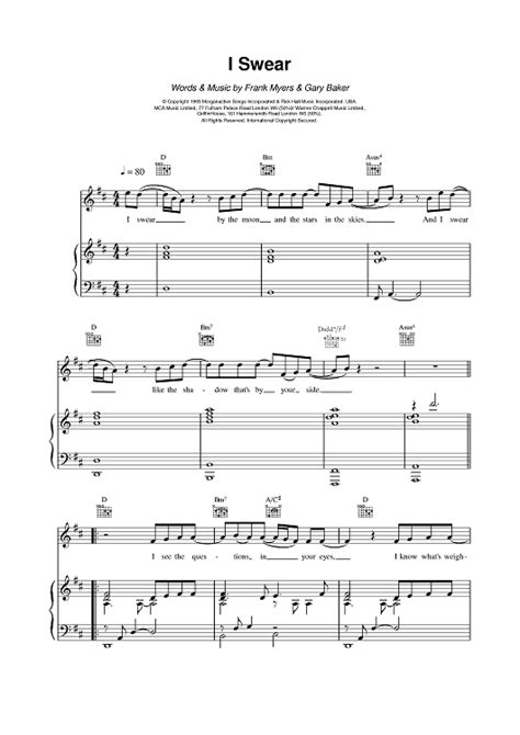 I Swear" Sheet Music by All-4-One for Piano/Vocal/Chords - Sheet Music Now