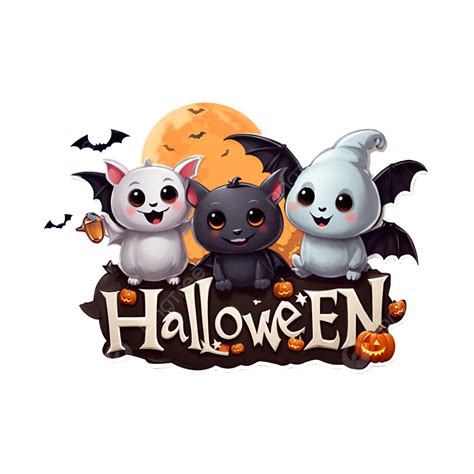 Three Cute Cartoon Female Bats Celebrating Halloween, Happy Halloween, Cartoon, Halloween ...